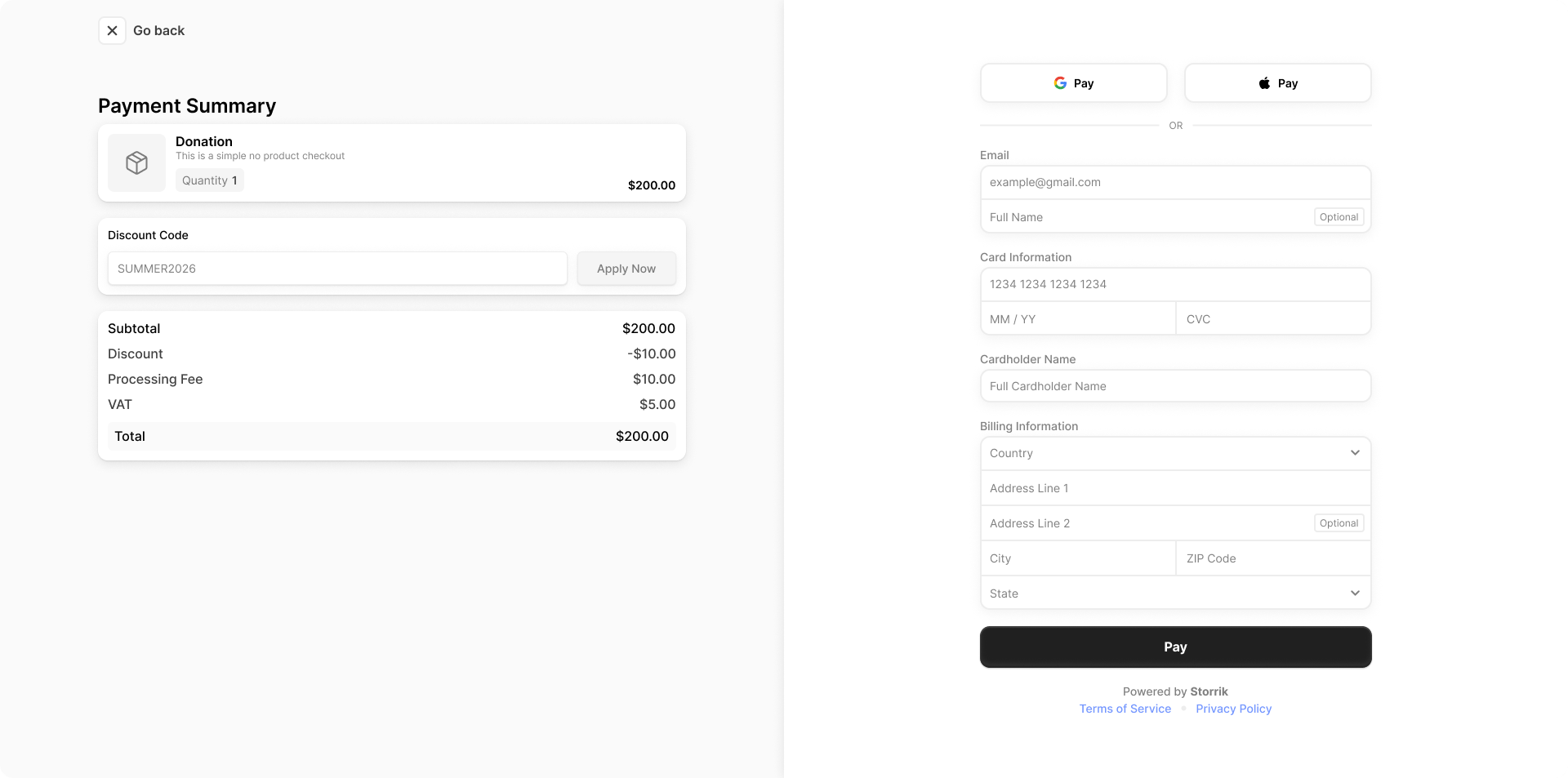 Storrik checkout flow